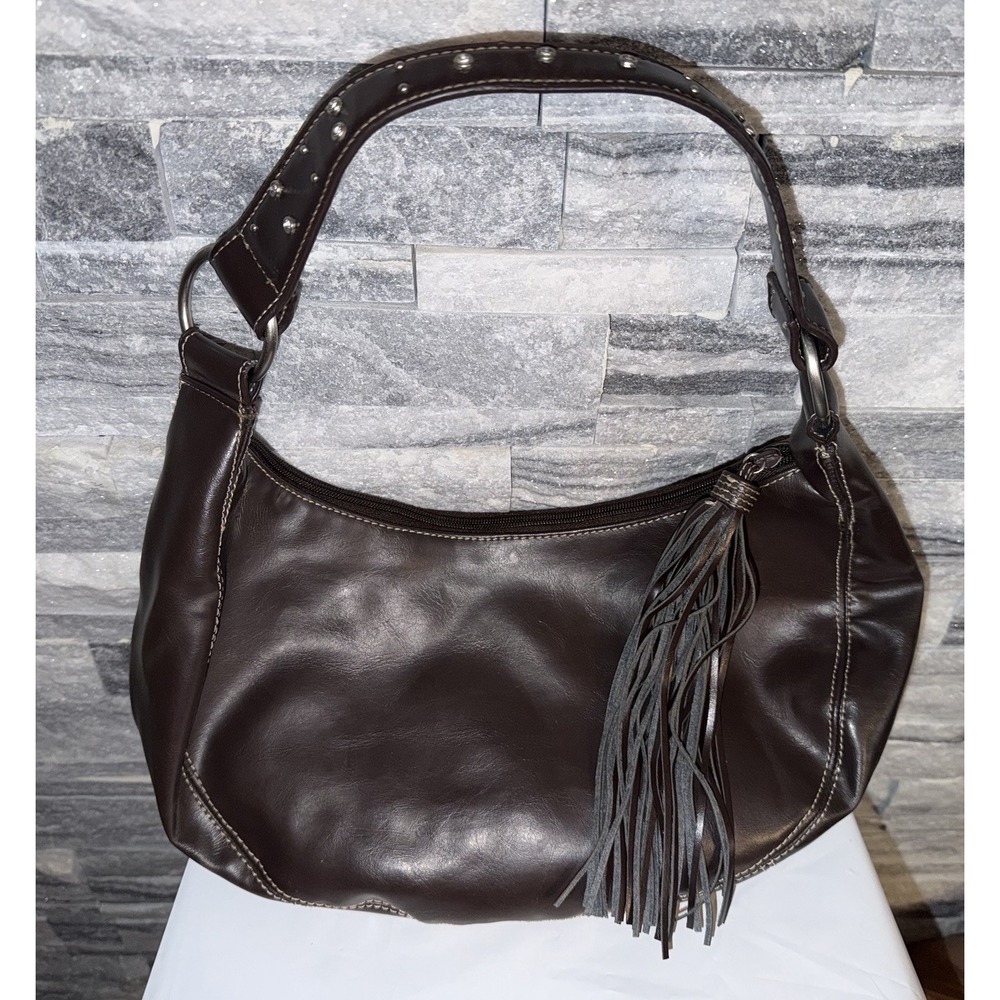 Relic Brown Hobo Shoulder Bag Studded Strap Tassel Y2K Boho Purse